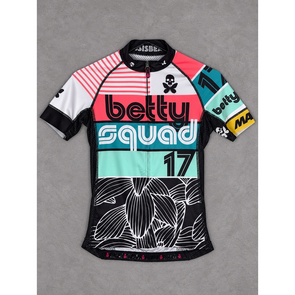 Betty Designs Cycling Jersey Womens XS Teal Black Betty Squad 17 Road Bike Race